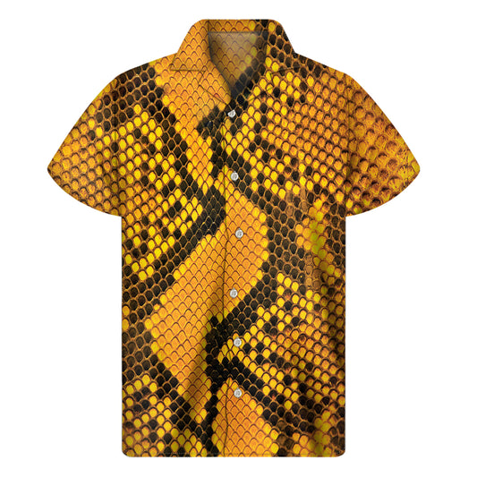 Yellow And Black Snakeskin Print Men's Short Sleeve Shirt