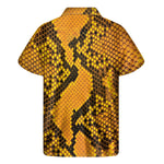 Yellow And Black Snakeskin Print Men's Short Sleeve Shirt