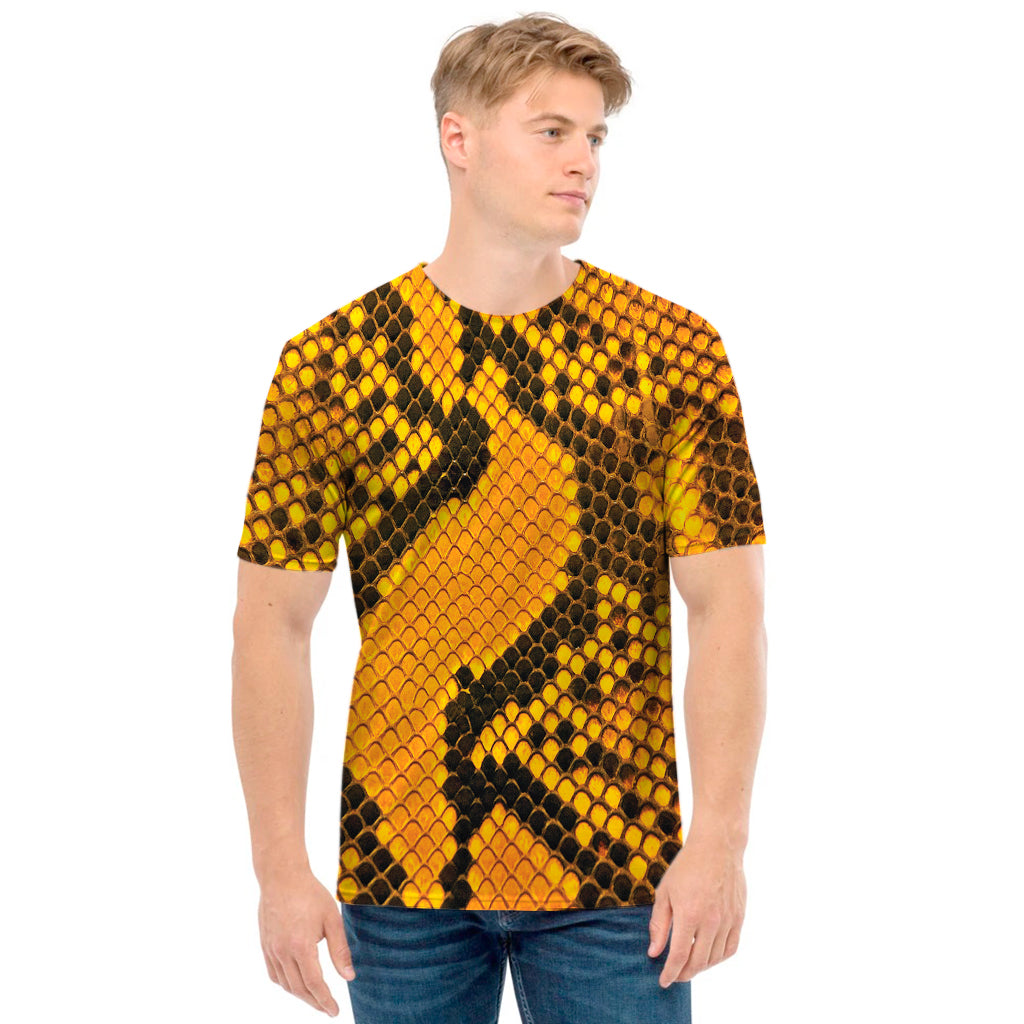 Yellow And Black Snakeskin Print Men's T-Shirt