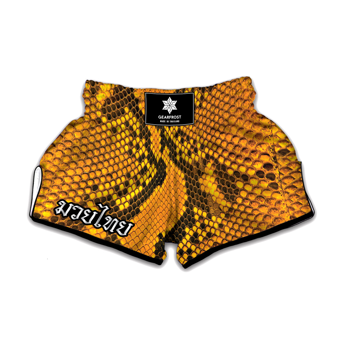 Yellow And Black Snakeskin Print Muay Thai Boxing Shorts