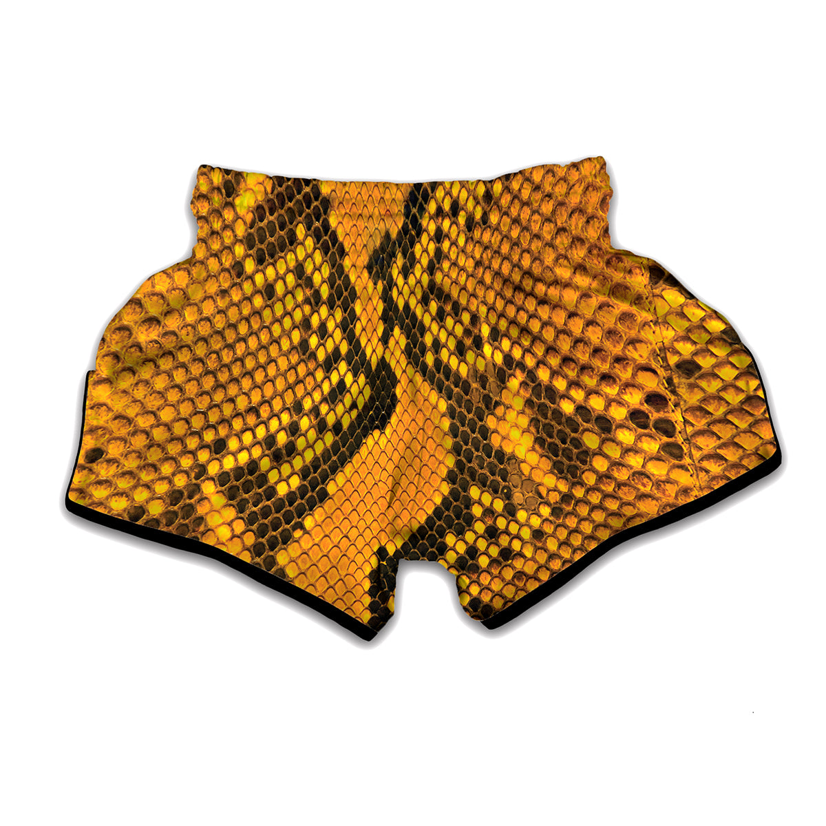 Yellow And Black Snakeskin Print Muay Thai Boxing Shorts