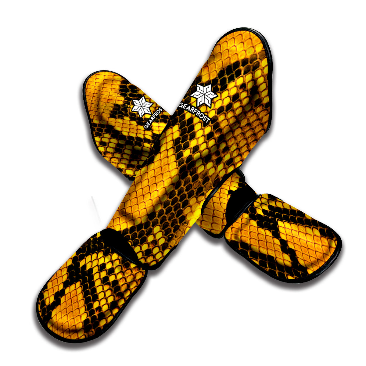 Yellow And Black Snakeskin Print Muay Thai Shin Guard