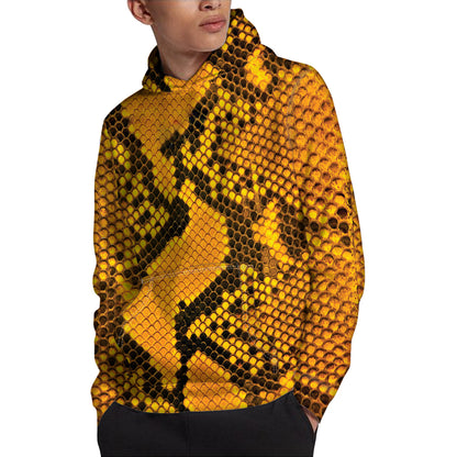 Yellow And Black Snakeskin Print Pullover Hoodie