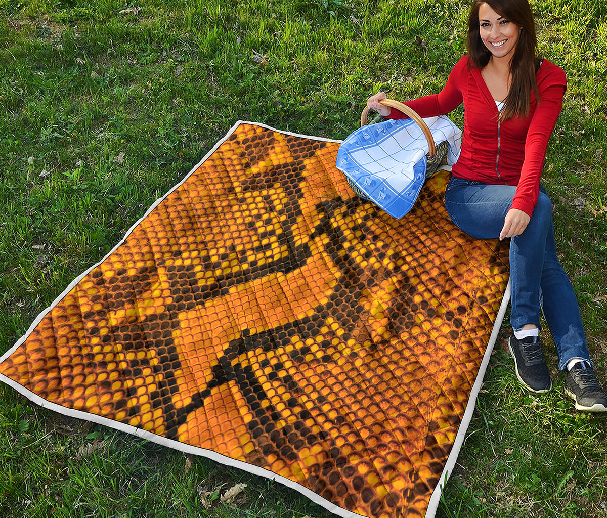 Yellow And Black Snakeskin Print Quilt
