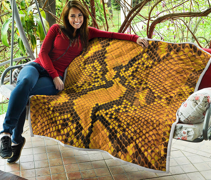 Yellow And Black Snakeskin Print Quilt
