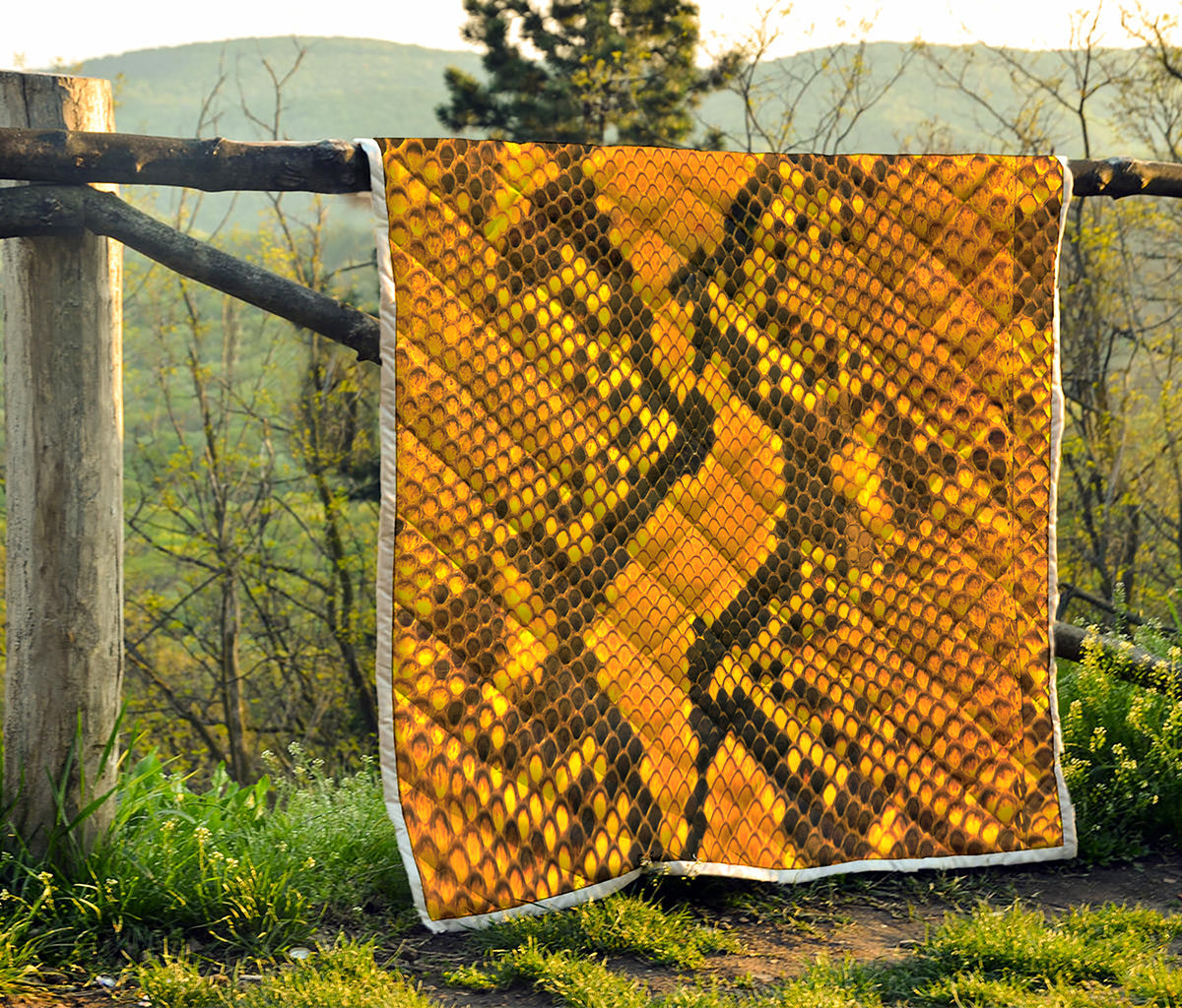 Yellow And Black Snakeskin Print Quilt