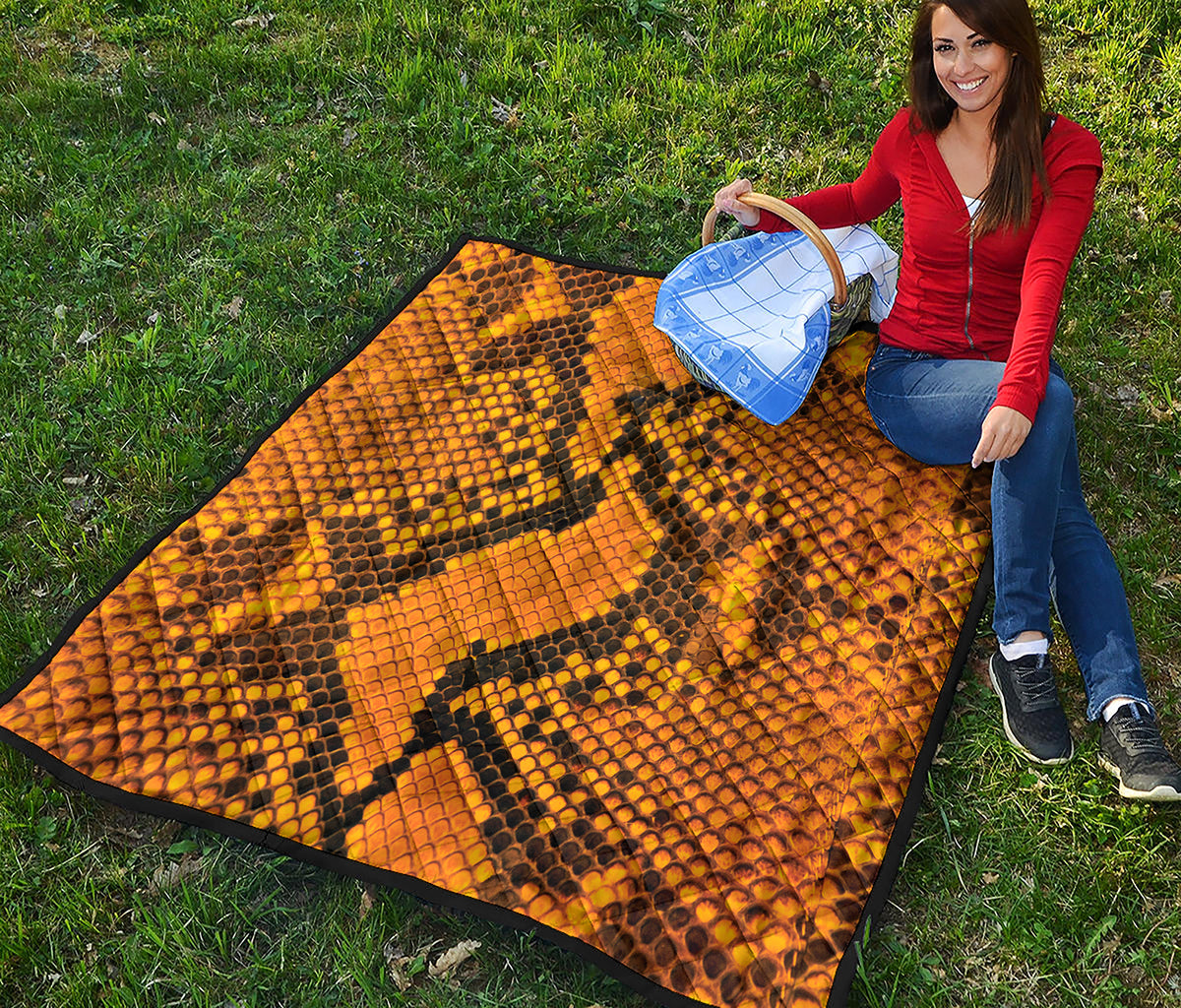 Yellow And Black Snakeskin Print Quilt