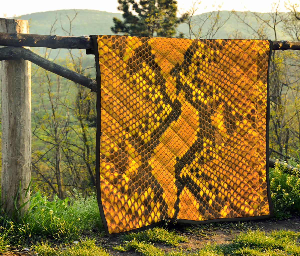 Yellow And Black Snakeskin Print Quilt