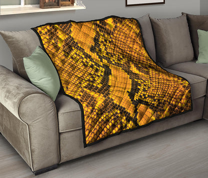 Yellow And Black Snakeskin Print Quilt
