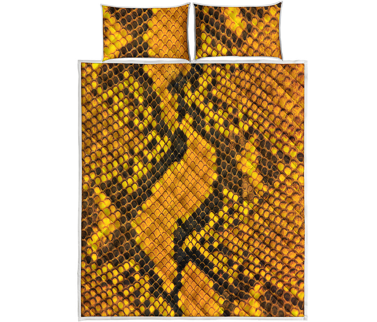 Yellow And Black Snakeskin Print Quilt Bed Set