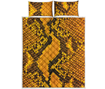 Yellow And Black Snakeskin Print Quilt Bed Set