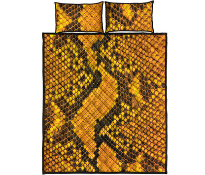 Yellow And Black Snakeskin Print Quilt Bed Set