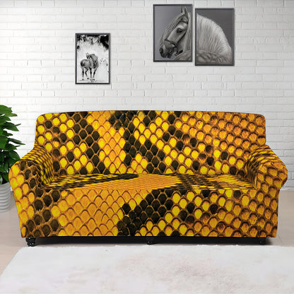 Yellow And Black Snakeskin Print Sofa Cover