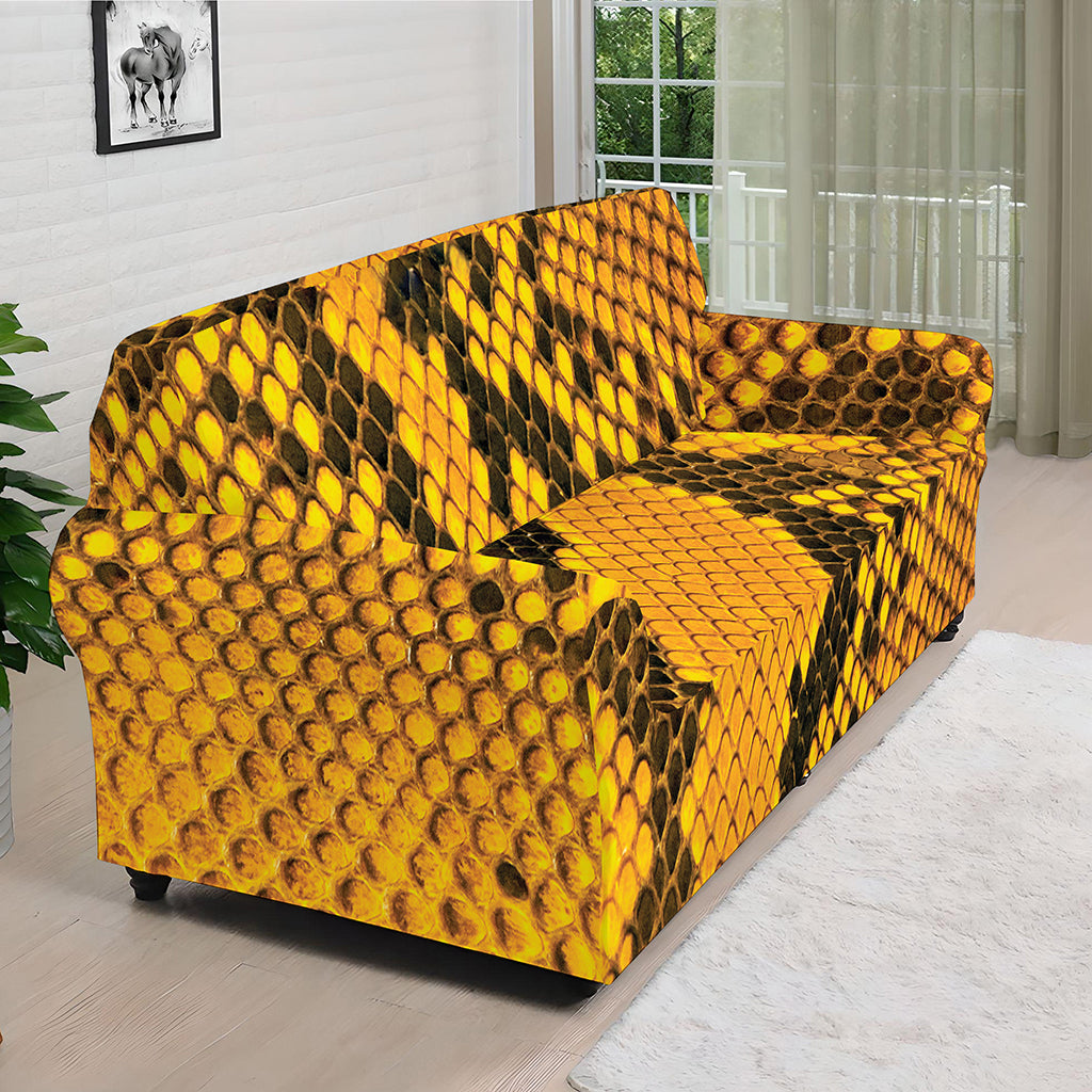 Yellow And Black Snakeskin Print Sofa Cover