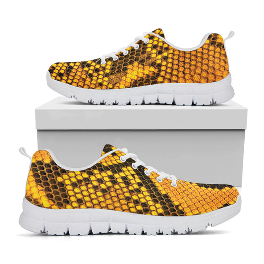 Yellow And Black Snakeskin Print White Sneakers