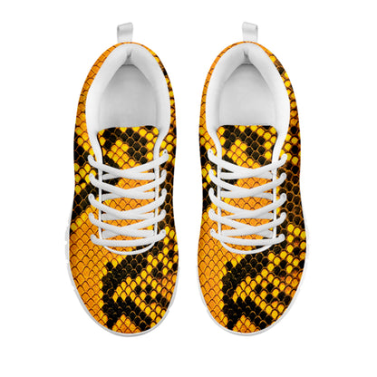 Yellow And Black Snakeskin Print White Sneakers
