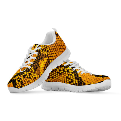 Yellow And Black Snakeskin Print White Sneakers