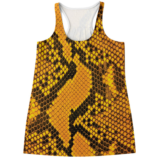 Yellow And Black Snakeskin Print Women's Racerback Tank Top