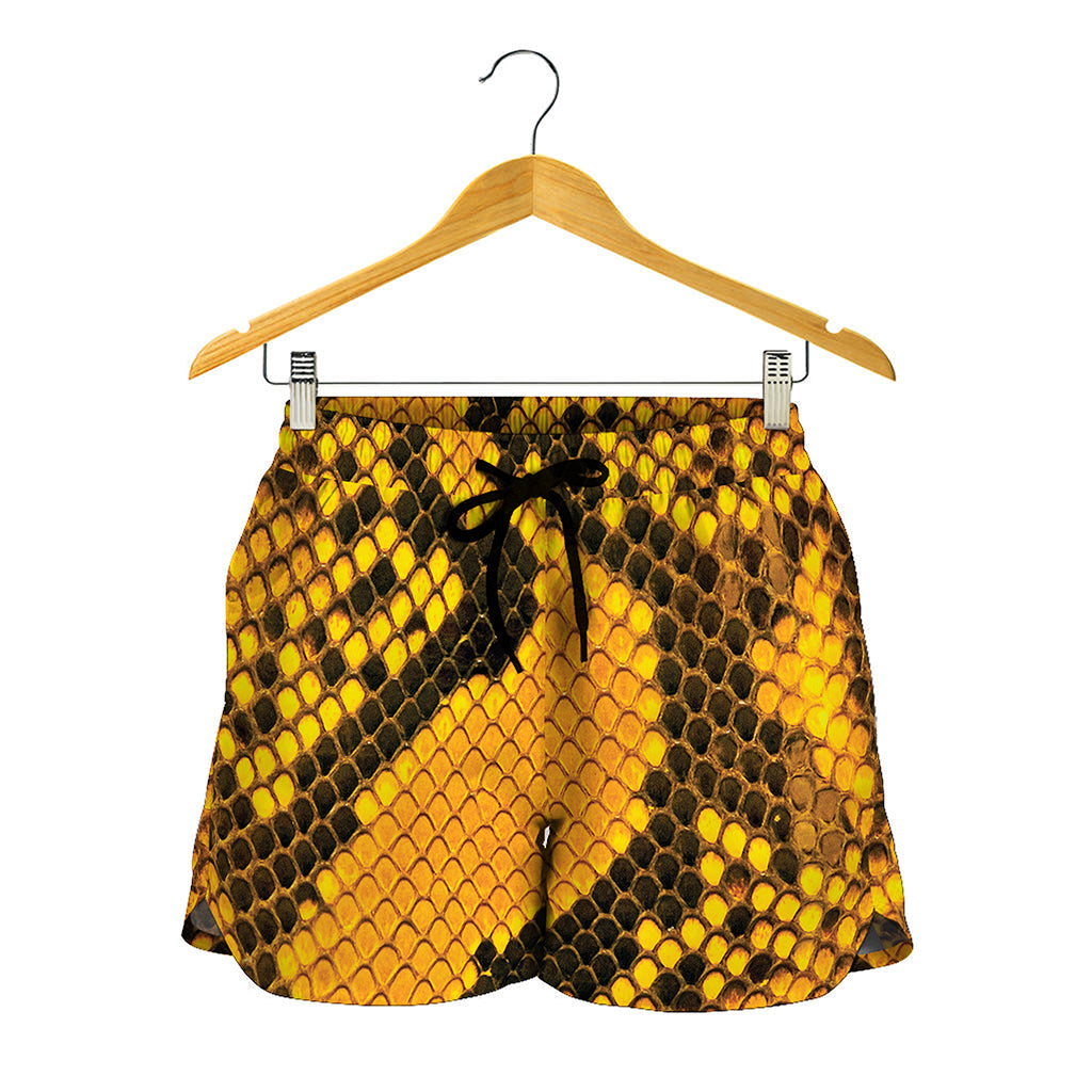 Yellow And Black Snakeskin Print Women's Shorts