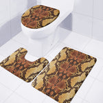 Yellow And Brown Snakeskin Print 3 Piece Bath Mat Set