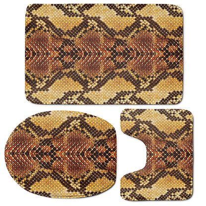 Yellow And Brown Snakeskin Print 3 Piece Bath Mat Set