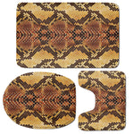 Yellow And Brown Snakeskin Print 3 Piece Bath Mat Set