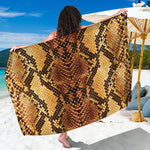 Yellow And Brown Snakeskin Print Beach Sarong Wrap