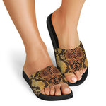 Yellow And Brown Snakeskin Print Black Slide Sandals