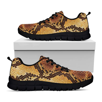 Yellow And Brown Snakeskin Print Black Sneakers