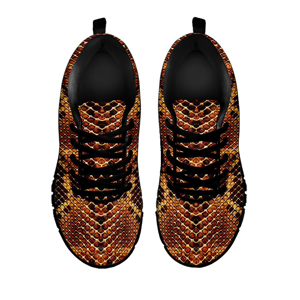 Yellow And Brown Snakeskin Print Black Sneakers