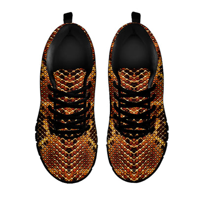Yellow And Brown Snakeskin Print Black Sneakers