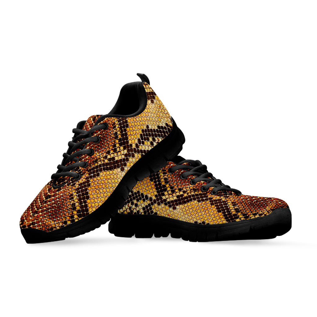 Yellow And Brown Snakeskin Print Black Sneakers