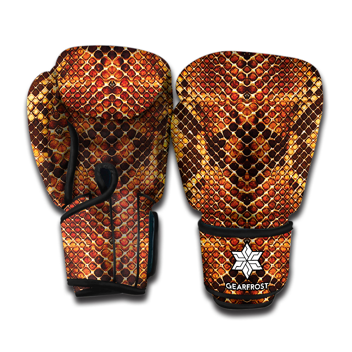 Yellow And Brown Snakeskin Print Boxing Gloves