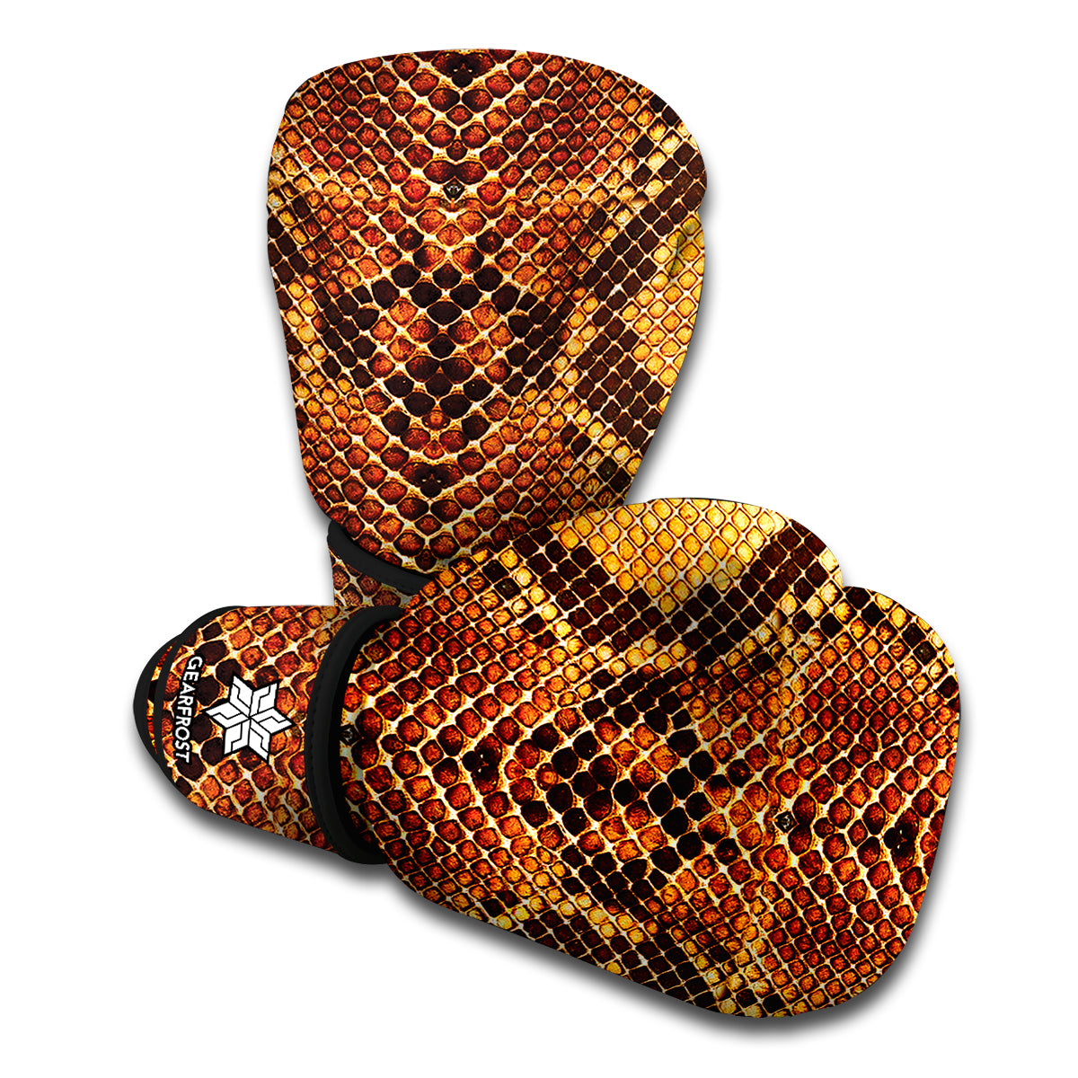Yellow And Brown Snakeskin Print Boxing Gloves