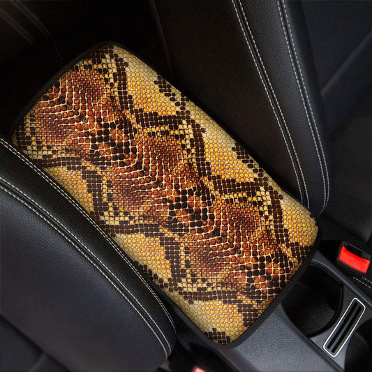 Yellow And Brown Snakeskin Print Car Center Console Cover
