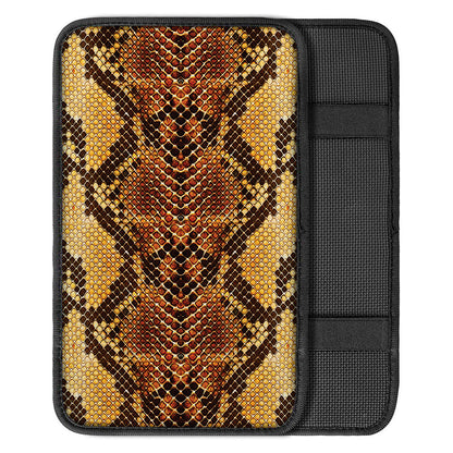 Yellow And Brown Snakeskin Print Car Center Console Cover