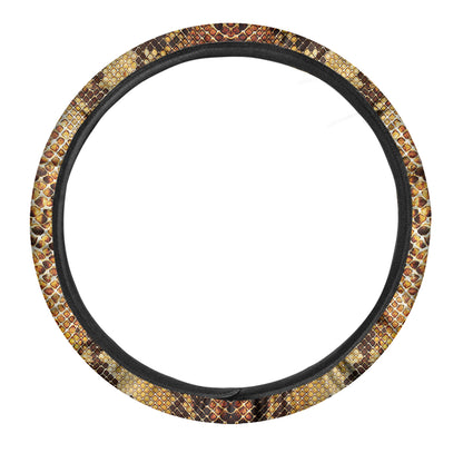 Yellow And Brown Snakeskin Print Car Steering Wheel Cover