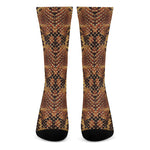 Yellow And Brown Snakeskin Print Crew Socks