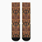 Yellow And Brown Snakeskin Print Crew Socks
