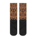 Yellow And Brown Snakeskin Print Crew Socks