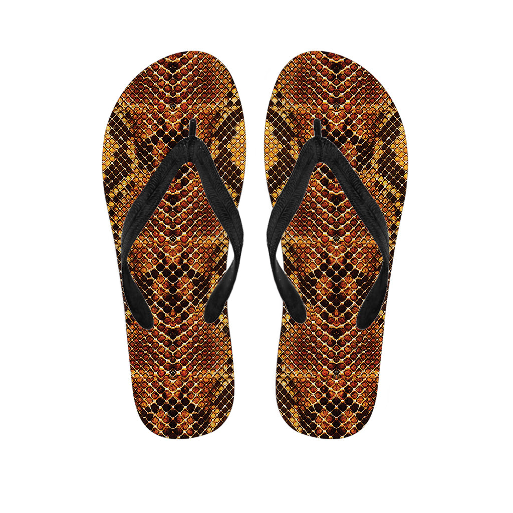 Yellow And Brown Snakeskin Print Flip Flops