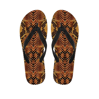 Yellow And Brown Snakeskin Print Flip Flops