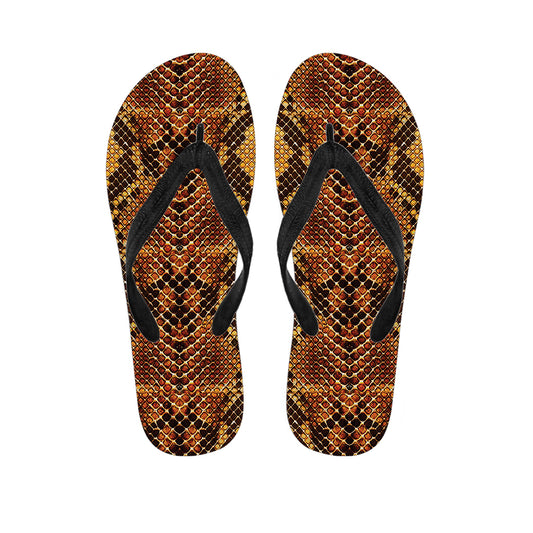Yellow And Brown Snakeskin Print Flip Flops