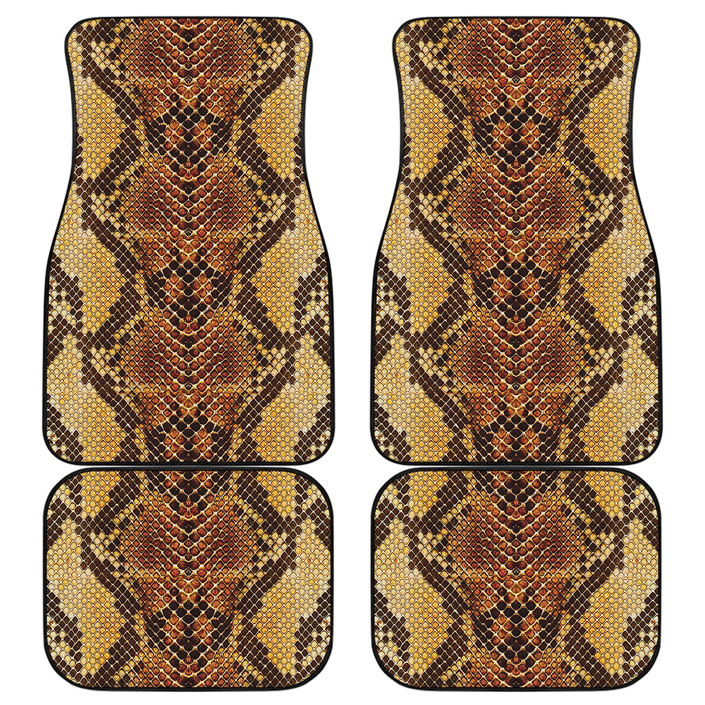 Yellow And Brown Snakeskin Print Front and Back Car Floor Mats