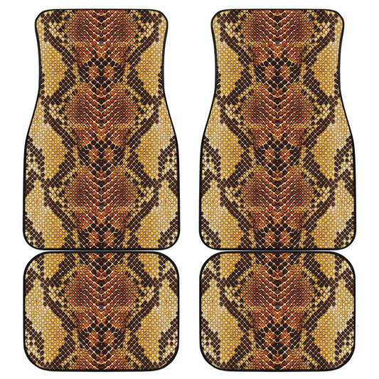 Yellow And Brown Snakeskin Print Front and Back Car Floor Mats