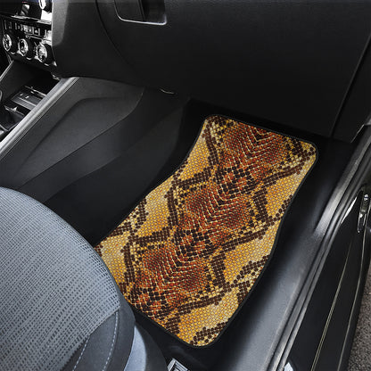 Yellow And Brown Snakeskin Print Front and Back Car Floor Mats