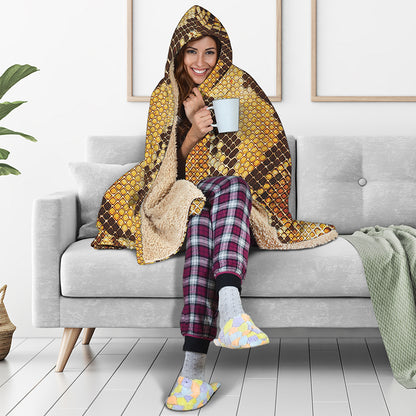 Yellow And Brown Snakeskin Print Hooded Blanket
