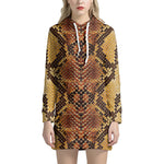 Yellow And Brown Snakeskin Print Hoodie Dress