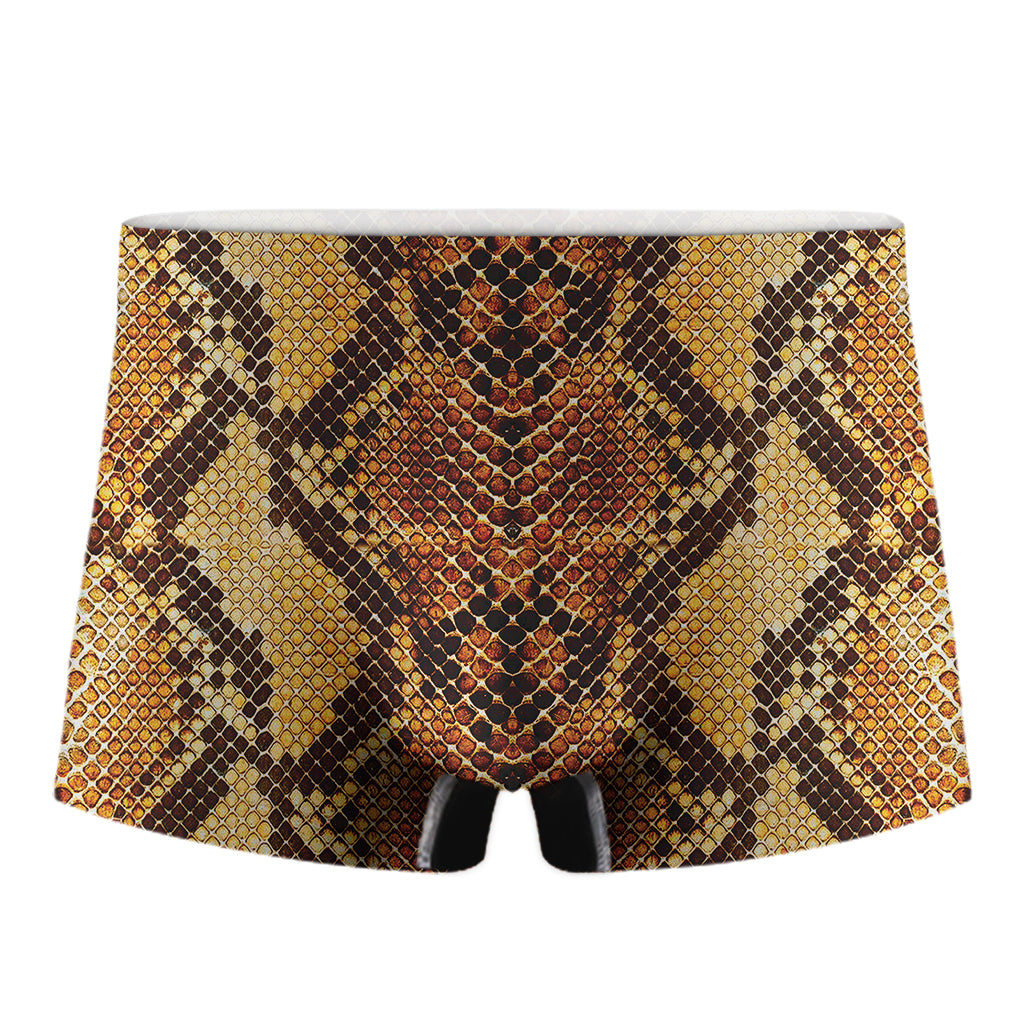 Yellow And Brown Snakeskin Print Men's Boxer Briefs