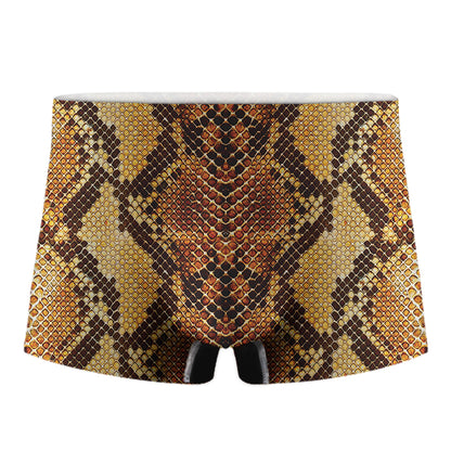 Yellow And Brown Snakeskin Print Men's Boxer Briefs